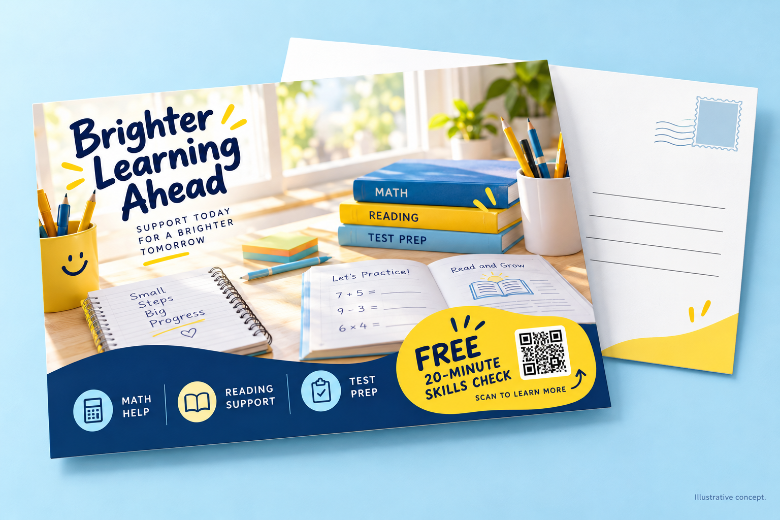 Education postcard example with a tutoring offer